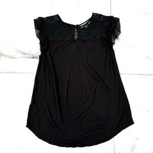 Ann Taylor LOFT Blouse Black Lace Crochet Flutter Sleeve Women S Office Casual
